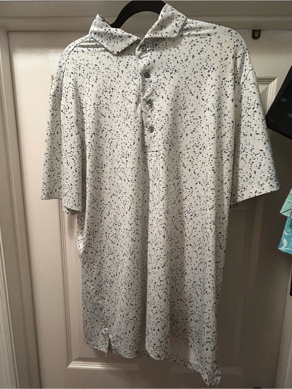 Greyson White Polo with Navy & Seafoam Green Speckle Mens Size L